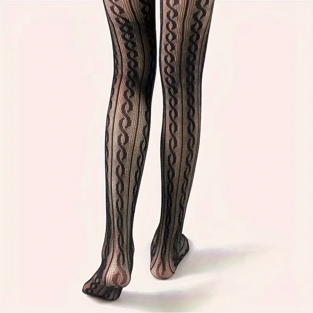 Twist Pattern Black Pantyhose,‎ Sexy Slim Fit Footed Pantyhose One Size